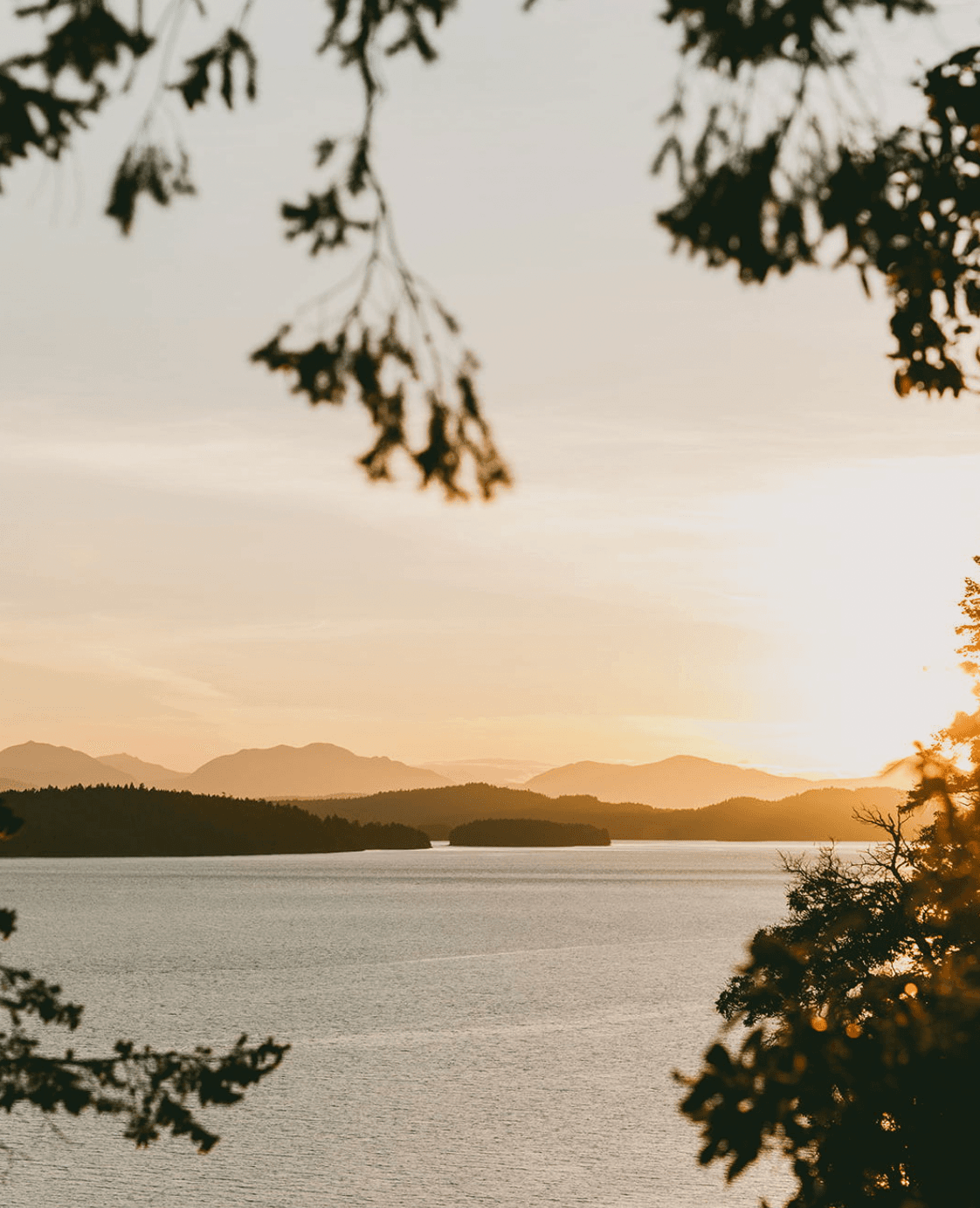 Golden hour sunset over Galiano Island waters